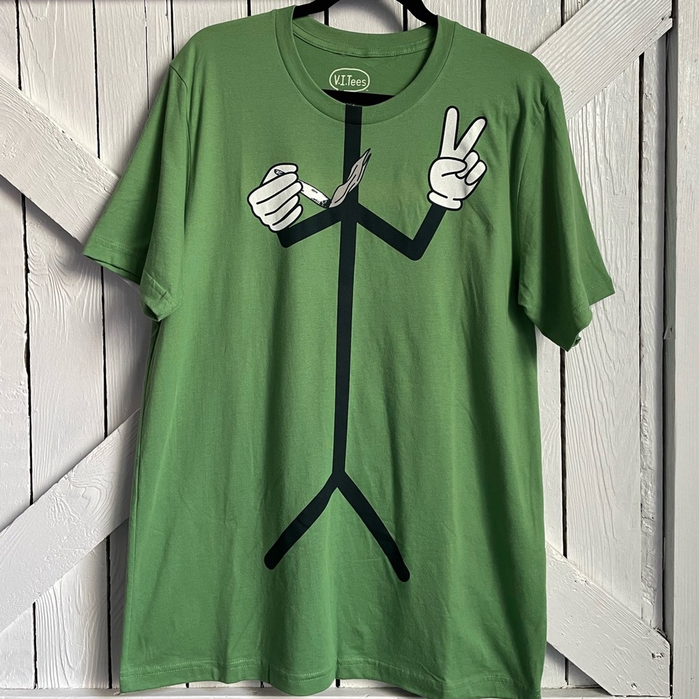 NWOT Men’s Character Stick Figure Green Shirt Small through X-Large V.I.Tees